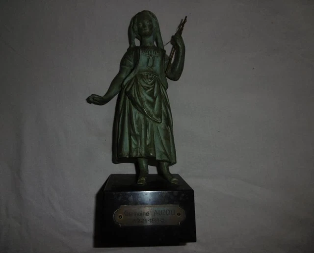 Statue Régule Sur Socle Marbre - Femme Paysanne Vintage - 32,5 Cm