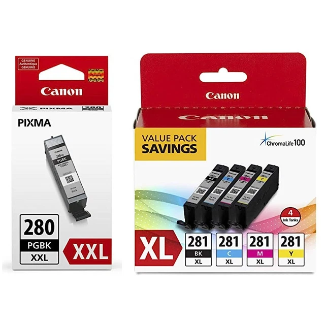 Canon CLI-281 XL BKCMY 4-Color Ink Tank Value Pack (2037C005) + Canon PGI-280