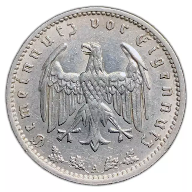 Rare Third Reich WW2 German 1 Reichsmark Nickel Coin