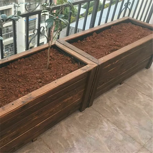 Large Rectangular Garden Planter Box Big Volum Herbs Growing Box Carbonized Wood