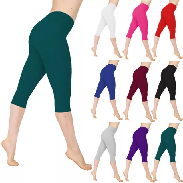 Women High Waisted Capri Leggings Slim Tummy Control Exercise Yoga Cropped Pants