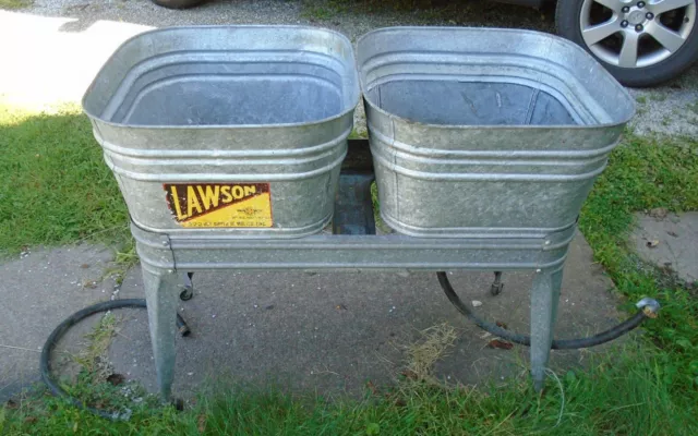 Vintage 1940s Lawson Galvanized Metal Double Wash Tub / LOCAL PICK-UP ONLY