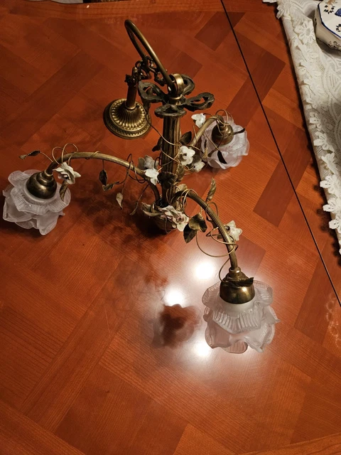 Lustre style Art Nouveau – 3 tulipes en verre ambré - Décoration