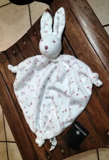 ⭐⭐⭐ Doudou plat lapin blanc fleurs tons rosés BOUCHARA + cadeau