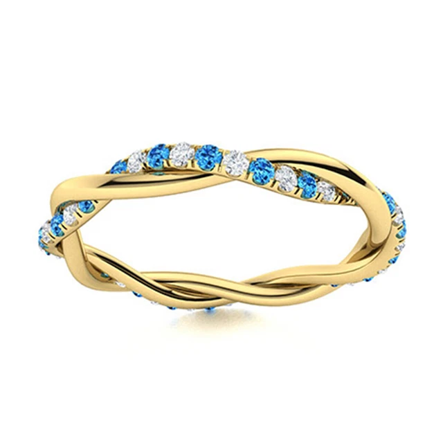 925 Silver Yellow Plated Infinity Micro Pave Swiss Blue Topaz Stackable Ring