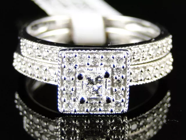 Womens White Gold Princess Cut Diamond Engagement Bridal Wedding Ring Set 1/2 Ct