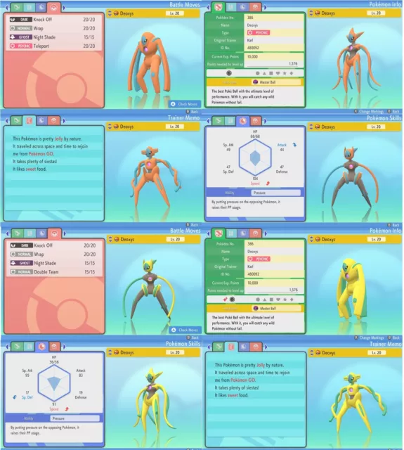 4x Deoxys ✨ SHINY 6IV ✨ Pokemon HOME Transfer - All Mythical Forms Atk,  Spe, Def