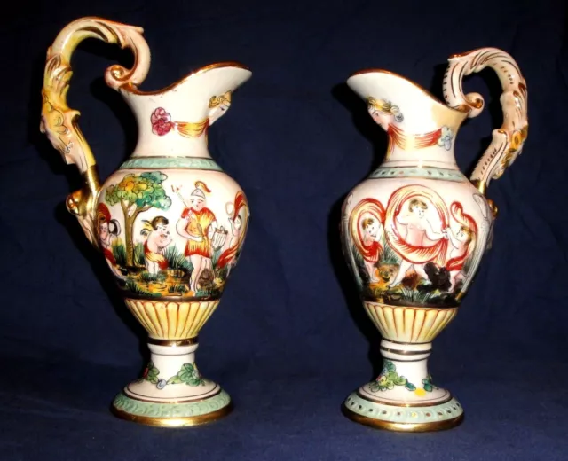 Pair of Antique Capo di monte neoclassical Urns jugs 2