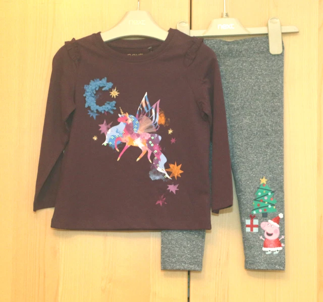 Next Baby Girls Purple Unicorn Top & Peppa Pig Leggings Age 12-18 Months BNWT