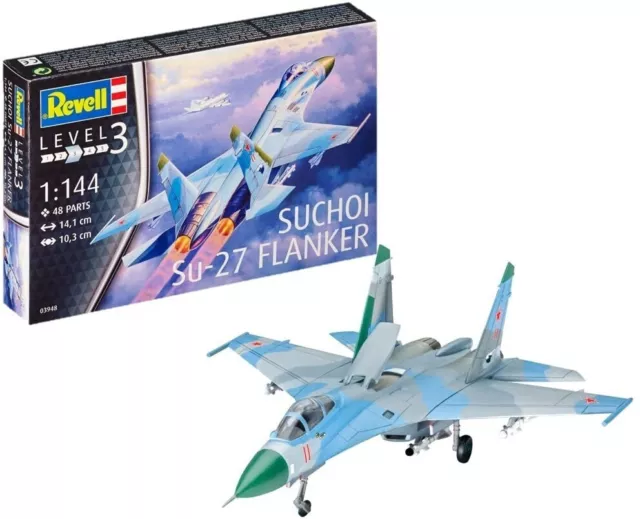 ,REVELL, Avión de combate Su-27 Flanker para montar y pintar, 1/144, REV03948