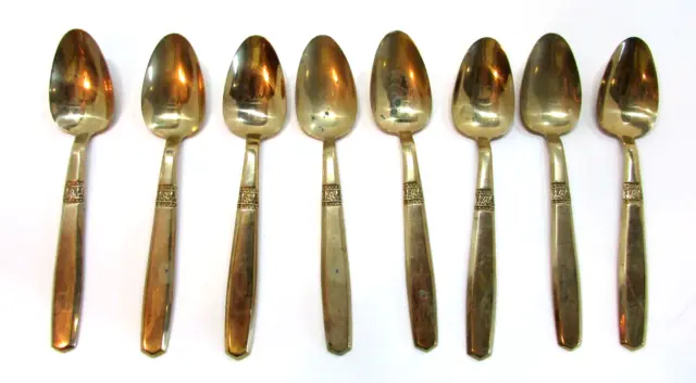 Set Seven 8 Vintage Thailand Solid Brass Asian Small 6" Long Spoons Teaspoons