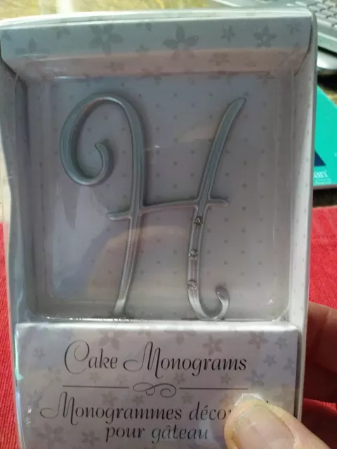 Cake Monogram Letter H, Silver With Stones, 2.5" Tall