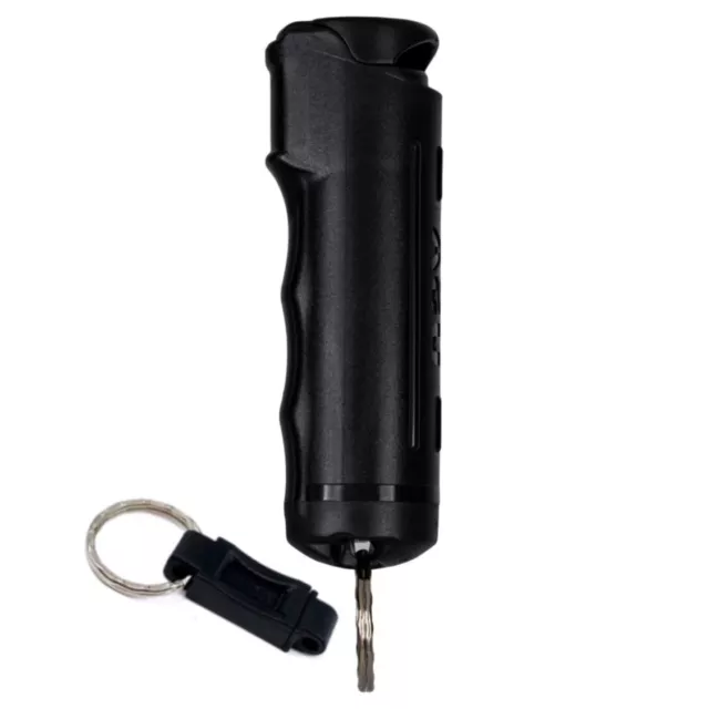 Police Magnum pepper spray .50oz black flip top keychain QR defense protection