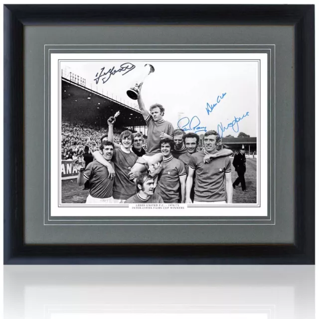 Leeds United 1971 Fairs Cup Hand Signed by 4 Winners 16x12'' Photograph COA