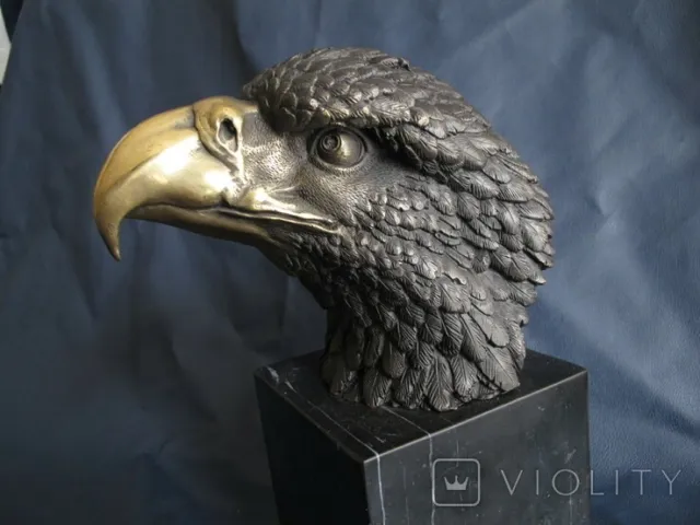 Vintage Eagle Head Bronze Marble Sculpture Figure Beak Marked Art Rare Old 20th