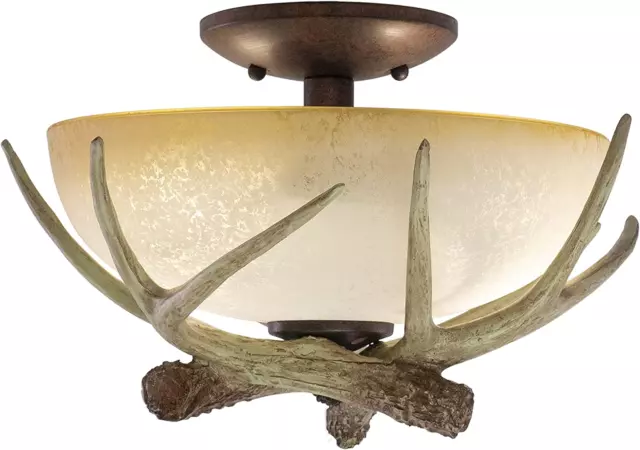 Lodge 2L LED Bronze Rustic Antler Semi Flush Ceiling Light or Fan Light Kit