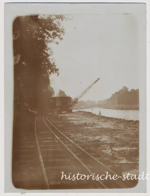 Raupenbagger 1927 - Schienen Gleise Zug Bahn Fluss - Altes Foto 1920er