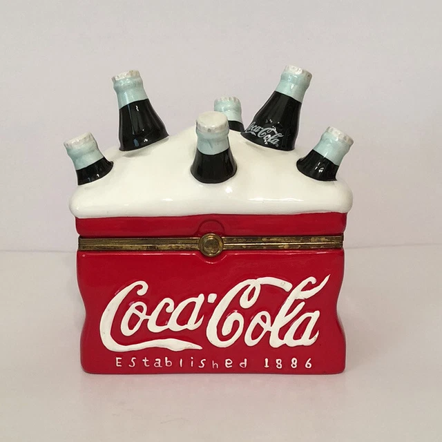 Coca Cola Est. 1886 Houston Harvest Hinged Porcelain Cooler 5”x6” Trinket Box