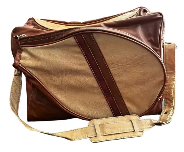 Vintage Wilson Tennis Duffle Bag 2-Racket Pocket Brown Two-Tone Made USA Retro