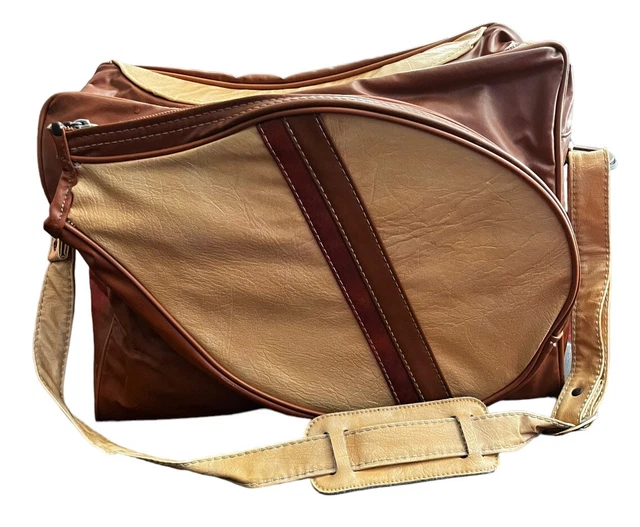 Vintage Wilson Tennis Duffle Bag 2-Racket Pocket Brown Two-Tone Made USA Retro Vintage Wilson Tennis Duffle Bag 2-Racket Pocket Brown Two-Tone Made USA Retro
