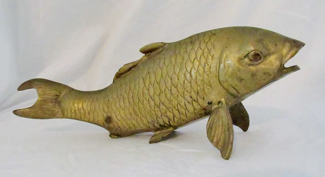 Vintage Lucky Brass Koi Carp Gold Fish Cast Model Figure 9" Long Andrea by Sadek