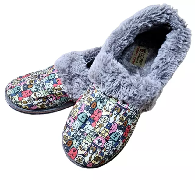 Bobs Skechers Womens Shoes Slippers Size 7 Dogs Puppies Gray Pink Blue Cozy