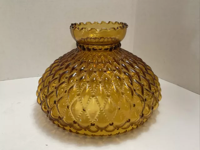 10" Amber Diamond Quilted Glass Hurricane Oil Lamp Shade Vintage