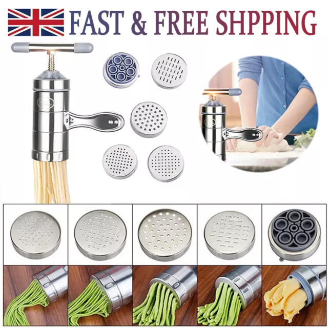 5 Mould Stainless Steel Manual Noodle Pasta Maker Press Spaghetti Machine Juicer