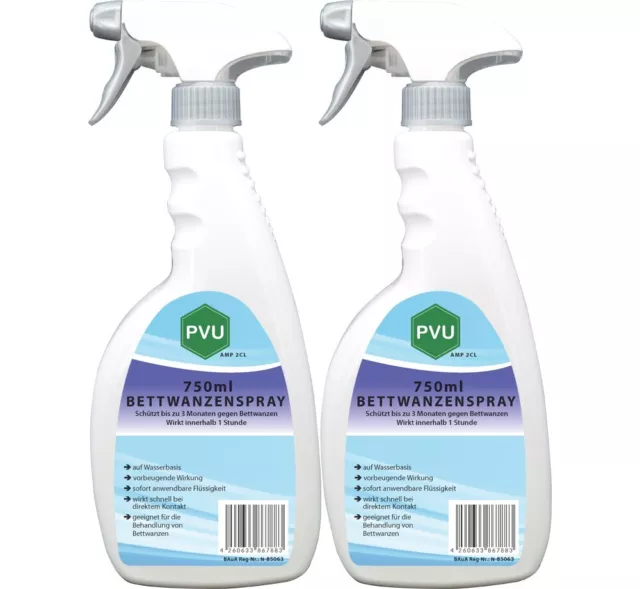 PVU 2x750ml Anti Bettwanzen Spray Mittel Vernichter Schutz bekämpfen gegen Wanze