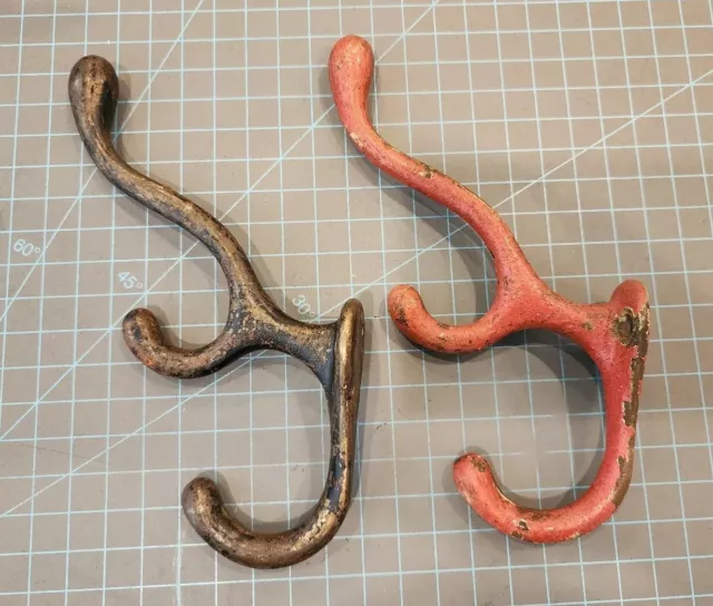 2 Primitive Cast Iron Triple Hook Coat Hat Halltree Hall Tree Hooks - gwH