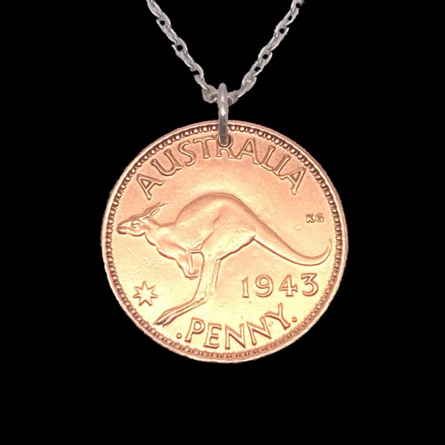 Australia Necklace or Coin Keychain, 1943 One Penny Kangaroo and King George VI