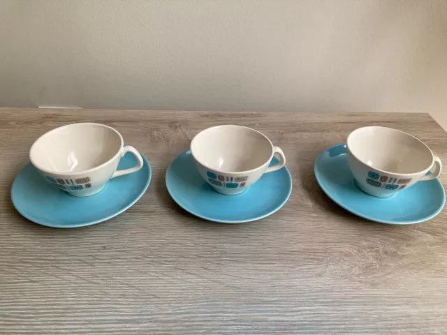 Vintage Canonsburg Pottery Temporama 3 Cups & 3 Saucers Mid-Century Modern