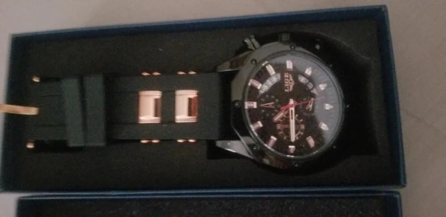 Montre Chronographe Homme Squelette Luxe Lige - Cadran Noir, Boîtier Doré Acier, Étanche 30m - Neuf Avec Étiquettes