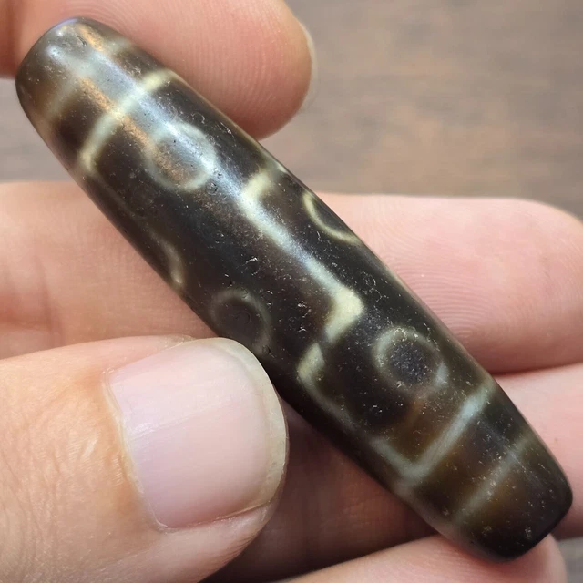 Perle Ancienne Dzi En Agate Tibétaine Rare - Yeux Motifs, Qualité G, Originale, 16ème Siècle