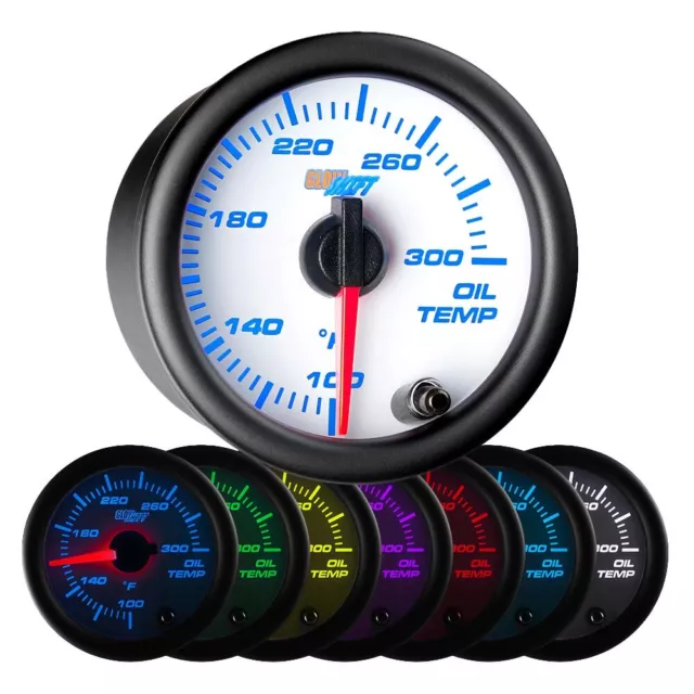 52mm GlowShift White Face Oil Temp Temperature Gauge Meter w. 7 Color Display