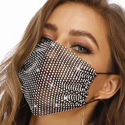 Crystal Glitter Rhinestone MESH Fashion Bling Reusable Face Mask  Washable Cover