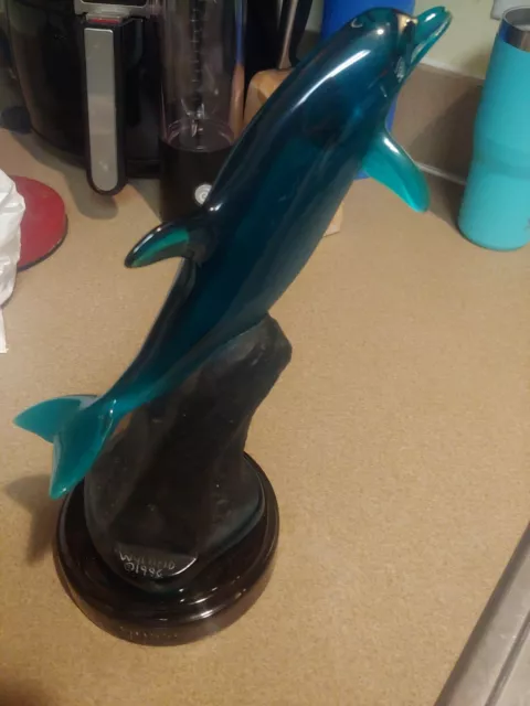 Signed Wyland  Blue Lucite Dolphin Sculpture 1996