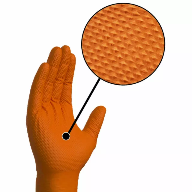 Box of 90 x Orange Grip Textured Grip Pattern Nitrile Gloves