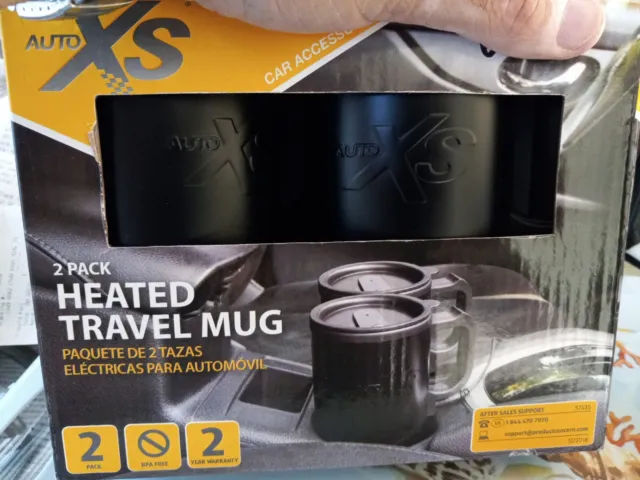 Auto XS 12V Electric Heated Travel Mug Coffee Tea Cup Warmer 2-Pack