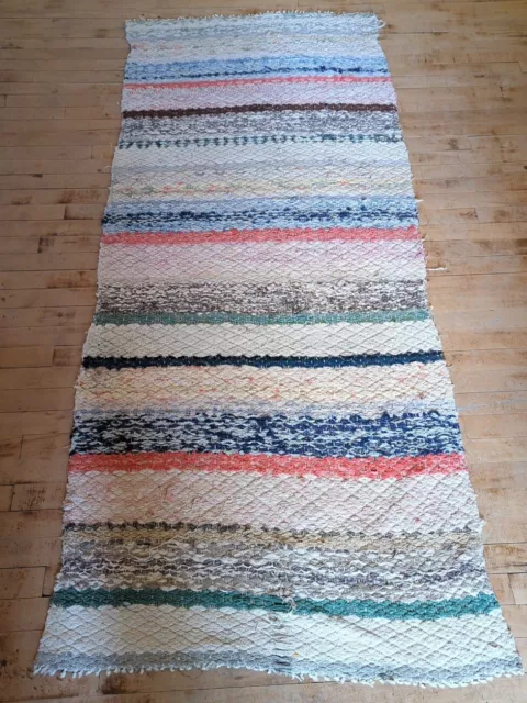 Antique STUNNING Imported Swedish Hand Made Rag Rug Runner 33 x 79 inches HEAVY