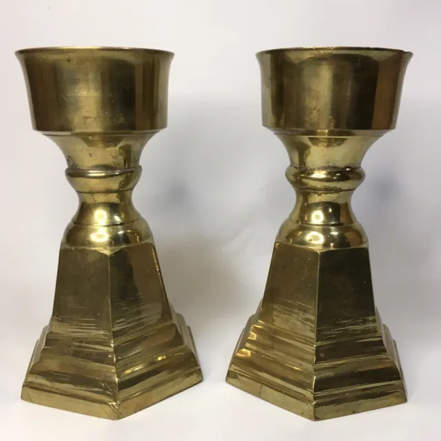 Vintage Pair Solid Brass Heavy Candle Sticks Pillar Candle Holders