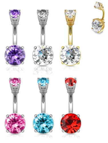 1pc Giant 10mm Prong Set CZ Gem Belly Ring Navel Naval 14g 3/8" 14kt Gold Plated