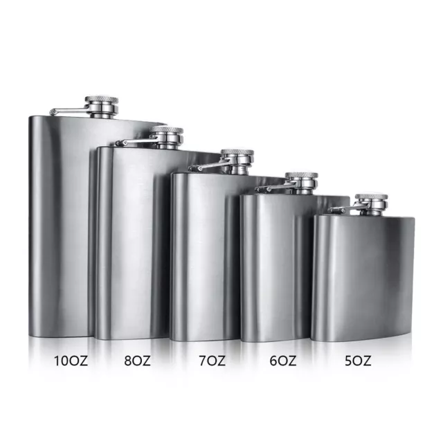 Stainless Steel Pocket Hip Flask -6 8 10 oz Liquor Flask with Screw Cap & Funnel 2