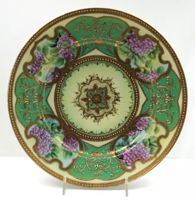 Fine Antique Hand Painted Porcelain Ornate Plate Japan W/ Gold 9.5"