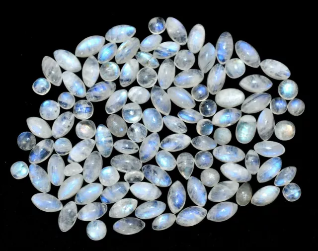 130.5 Ct Natural Ceylon White Moonstone 9 x 5 MM Blue Shine 106  Pcs Gemstones