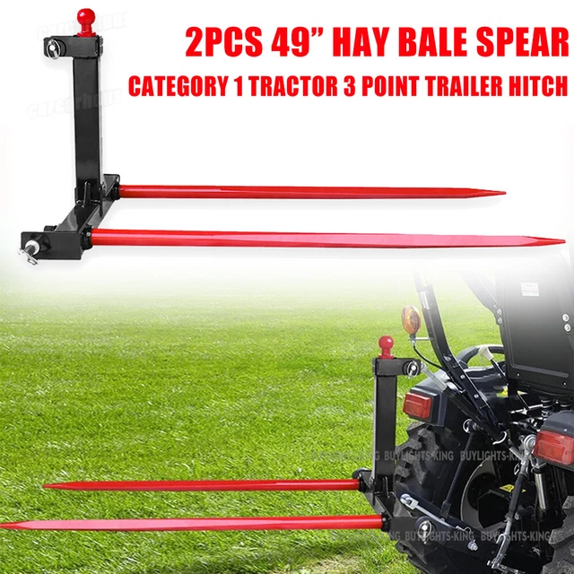 3 Point Attachment 2x 49" Hay Bale Spear 3000 lbs 17" Stabilizers Cat 1 Tractor
