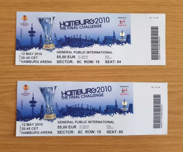 Ticket Fulham Atletico Madrid UEFA Euro League Final 2010 unfoldet Finale