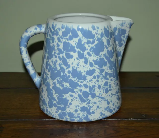 Bennington Potters Pottery Spongeware Milk Pitcher 1.75 Qts Morning Glory Blue