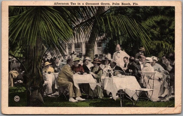 Vintage PALM BEACH, Florida Postcard "Afternoon Tea COCOANUT GROVE" 1921 Cancel