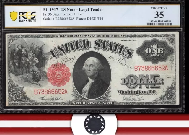 1917 $1 LEGAL TENDER NOTE *SAWHORSE*  PCGS 35 Fr 36 66652